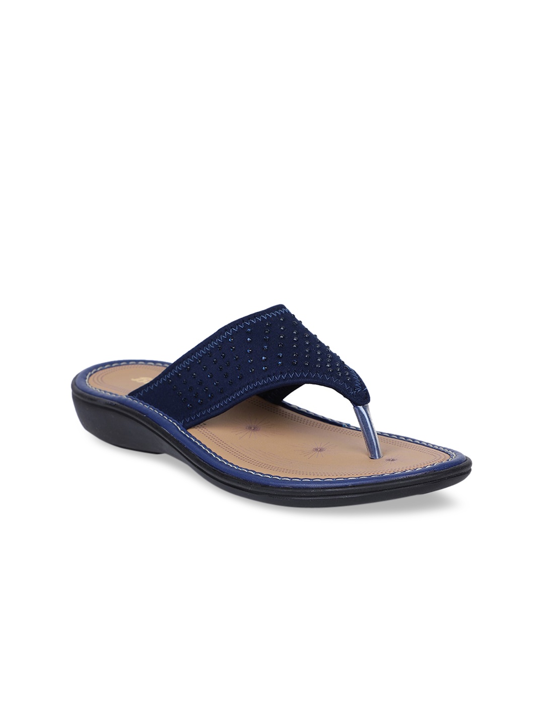 

Bata Women Navy Blue Solid Fabric Open Toe Flats