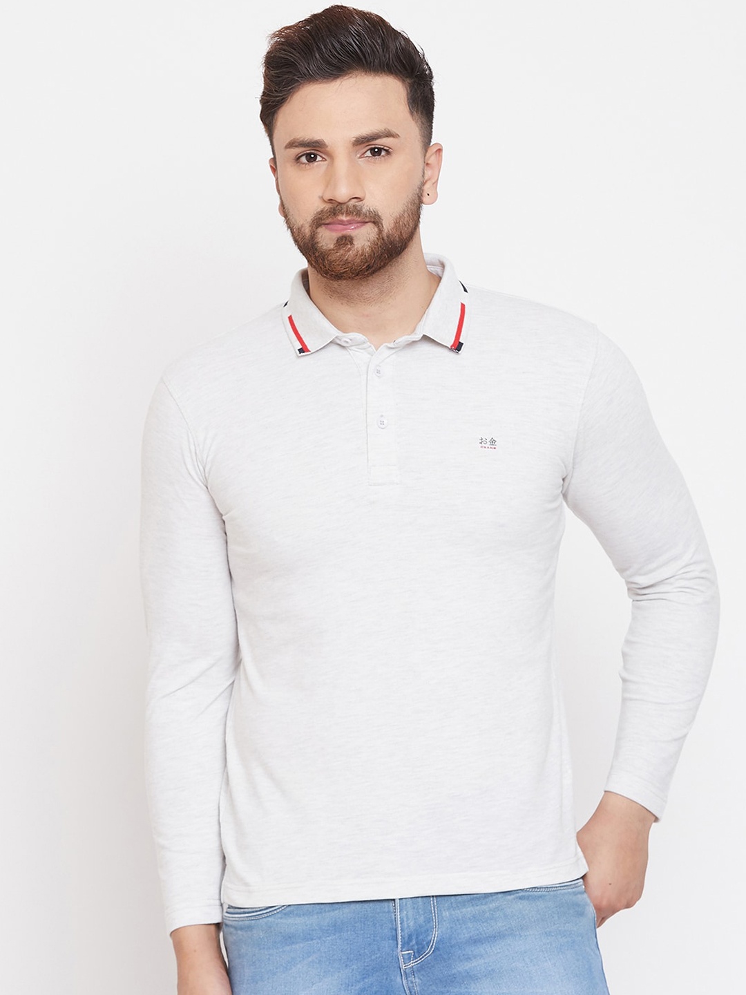 

Okane Men Grey Solid Polo Collar T-shirt