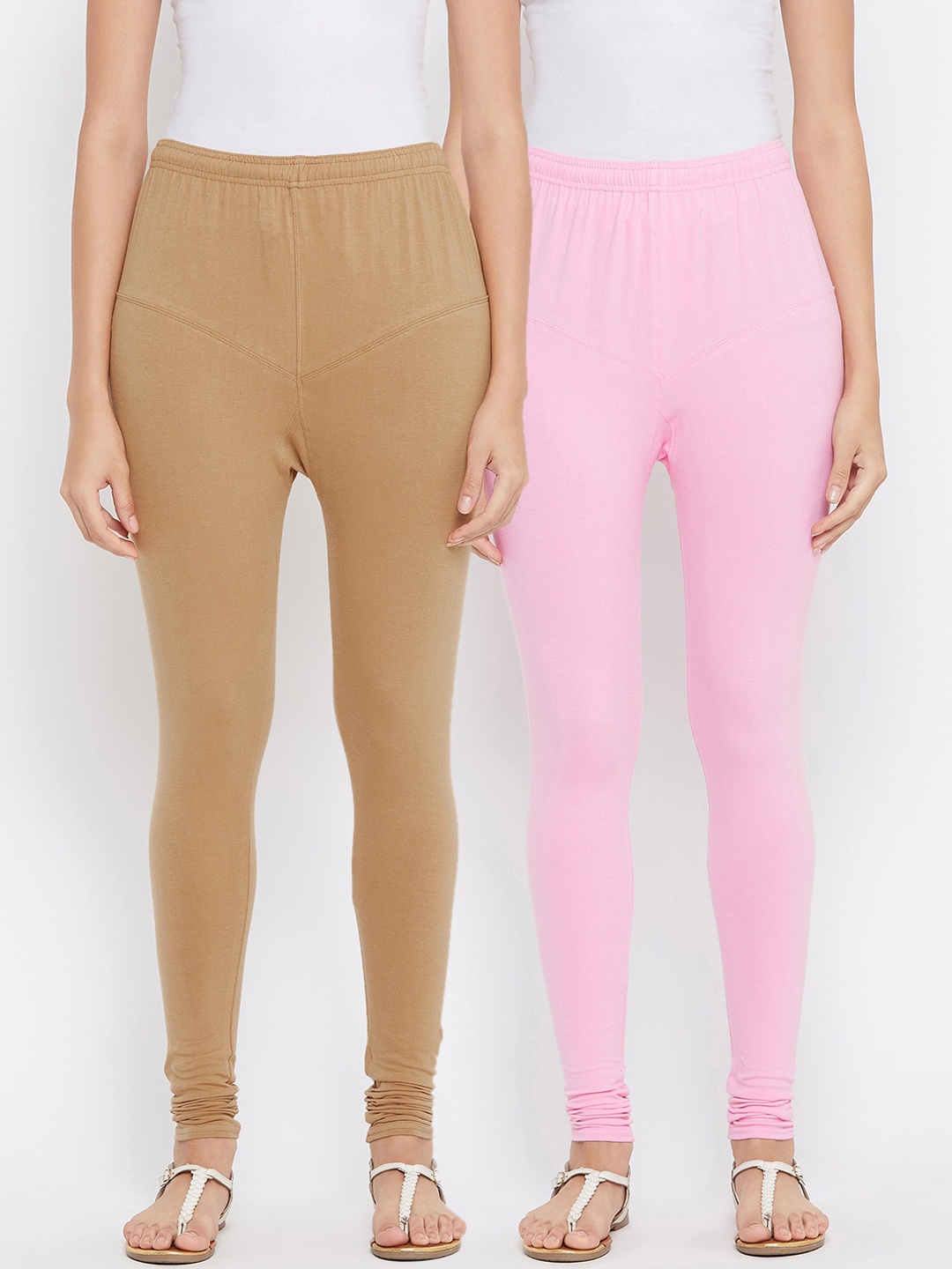 

Tulsattva Women Pack Of 2 Solid Churidar-Length Leggings, Pink