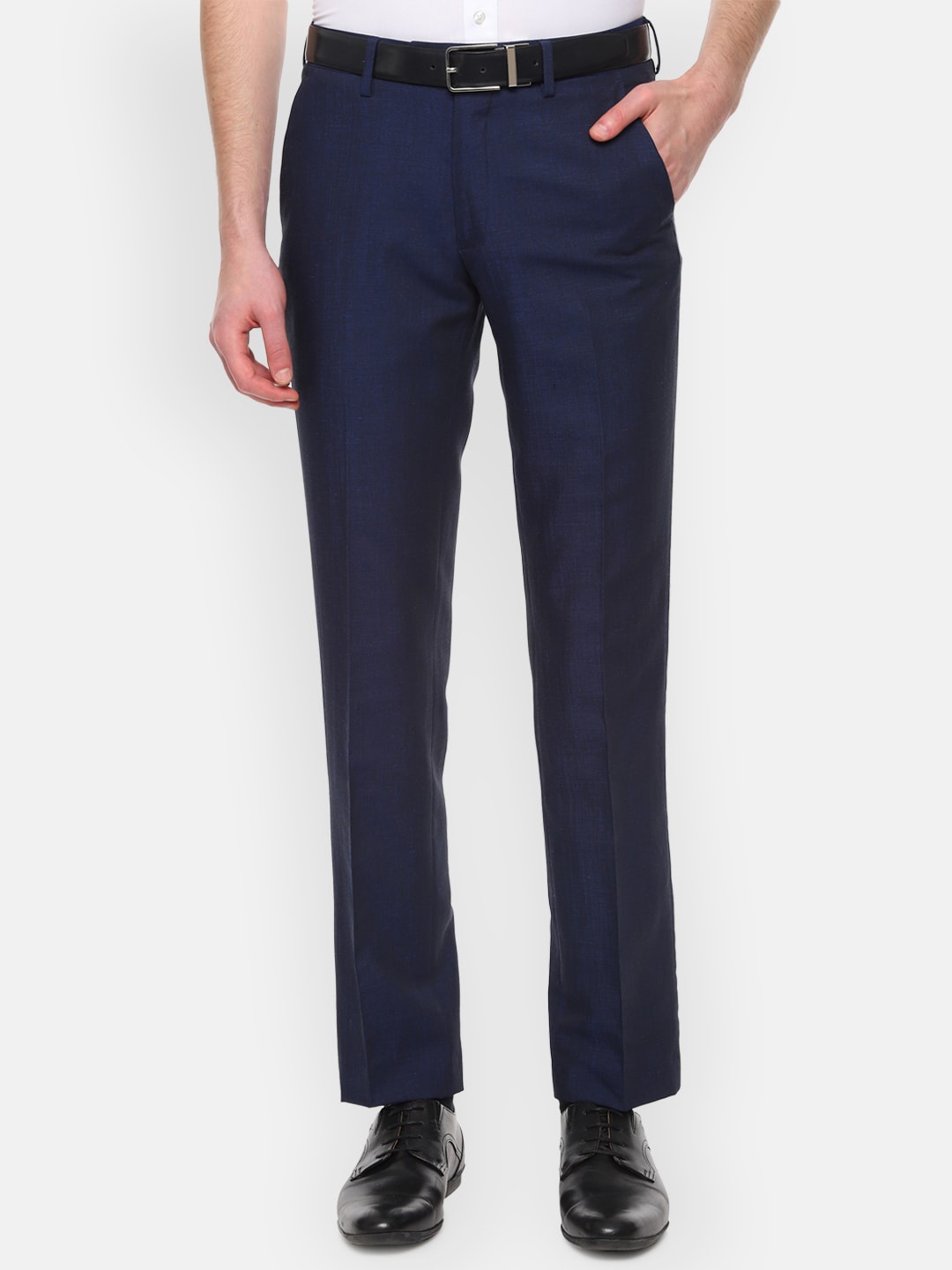 

Van Heusen Men Navy Blue Slim Fit Solid Formal Trousers