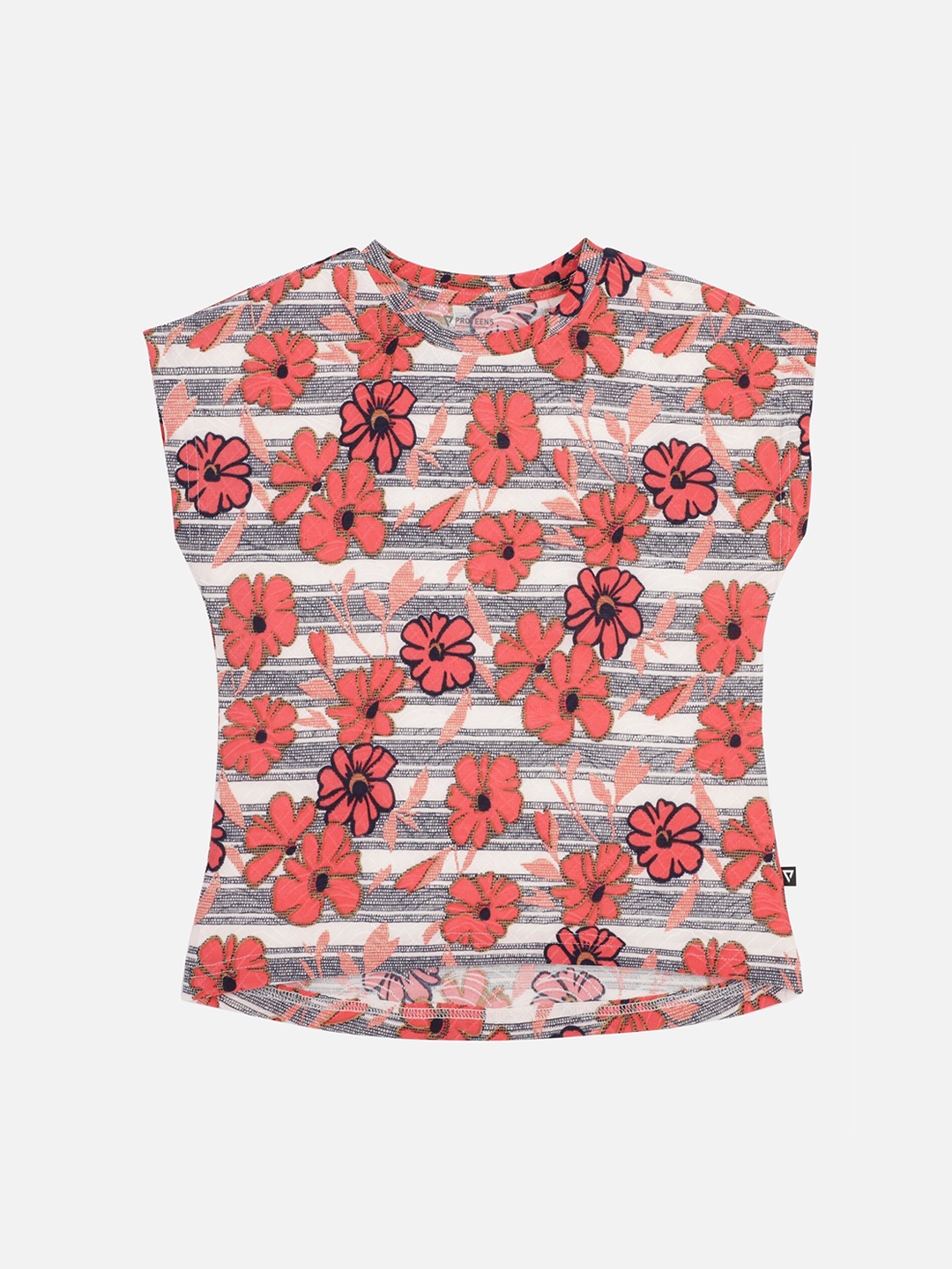 

PROTEENS Girls Pink & White Printed Round Neck T-shirt