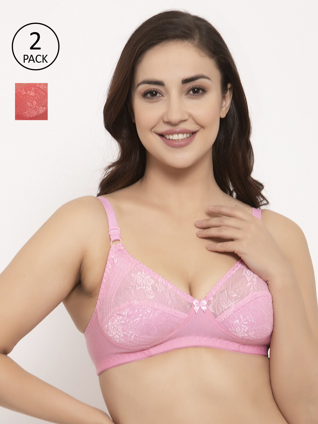 

GRACIT Pack Of 2 Self Design Non-Wired Non Padded Everyday Bras PW3-10-15, Pink