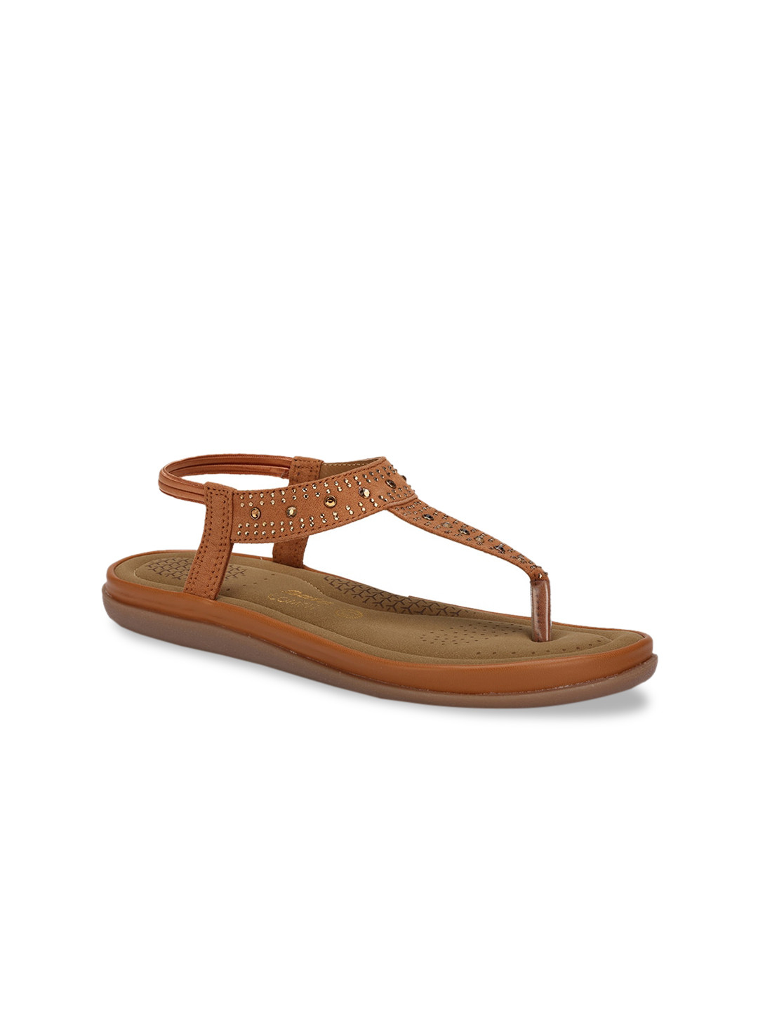 

Bata Women Brown Solid PU T-Strap Flats