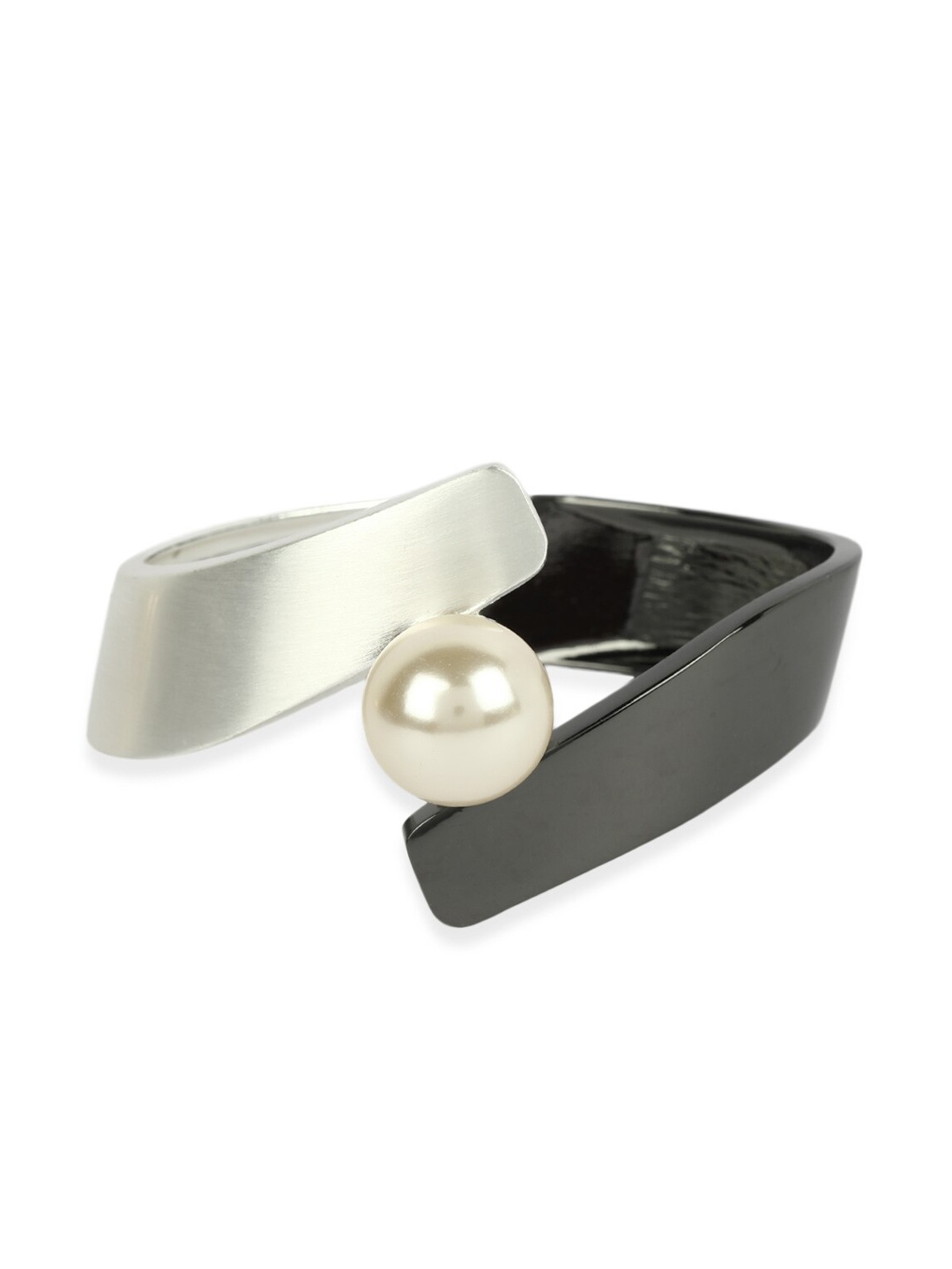 

ANIKAS CREATION Black & White Silver-Plated Antique Cuff Bracelet