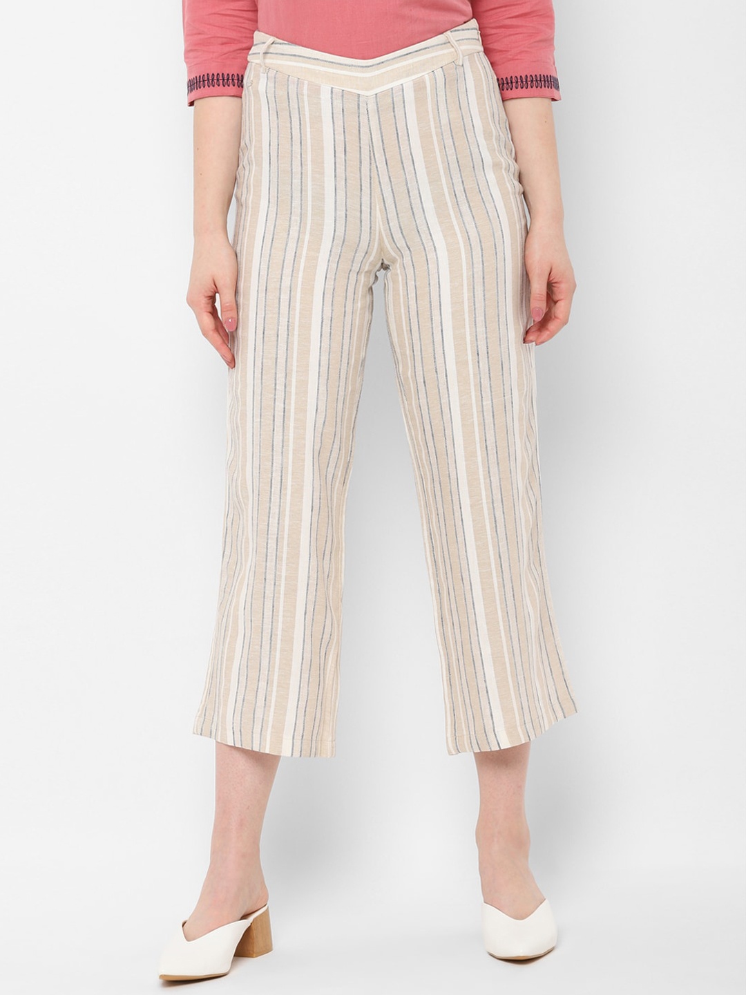 

Allen Solly Woman Women Beige & Off-White Regular Fit Striped Culottes