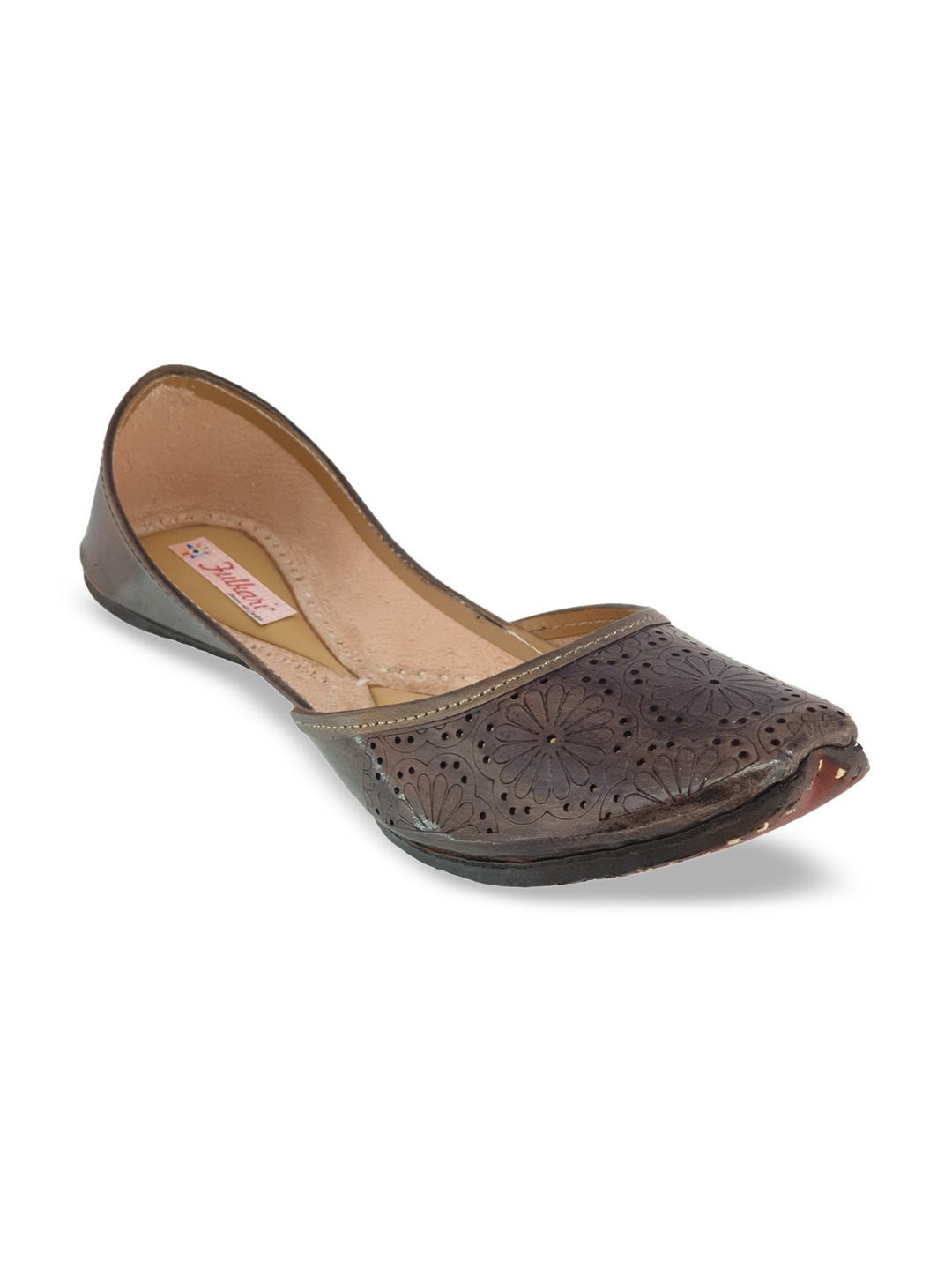 

Fulkari Women Brown Textured Leather Mojaris
