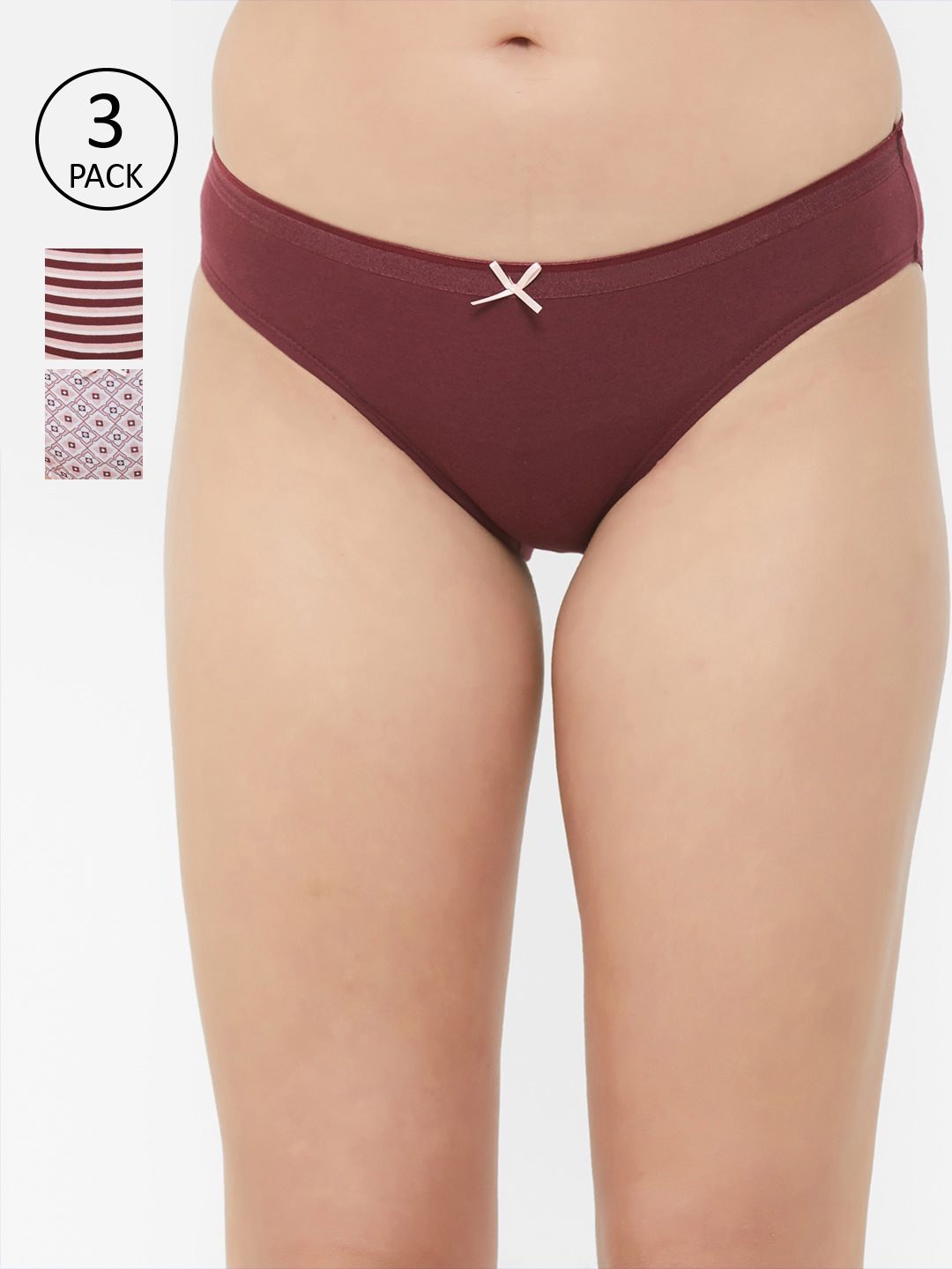 

Soie Women Pack Of 3 Mid Rise Medium Coverage Cotton Stretch Briefs, Maroon