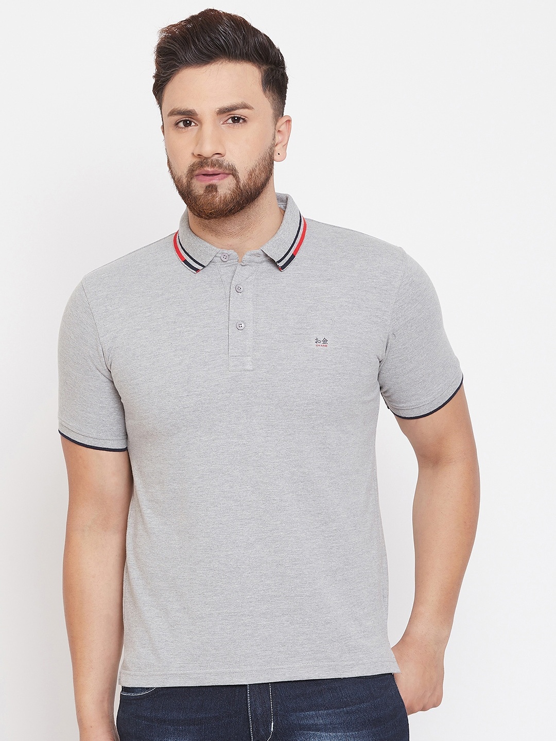 

Okane Men Grey Solid Polo Collar T-shirt