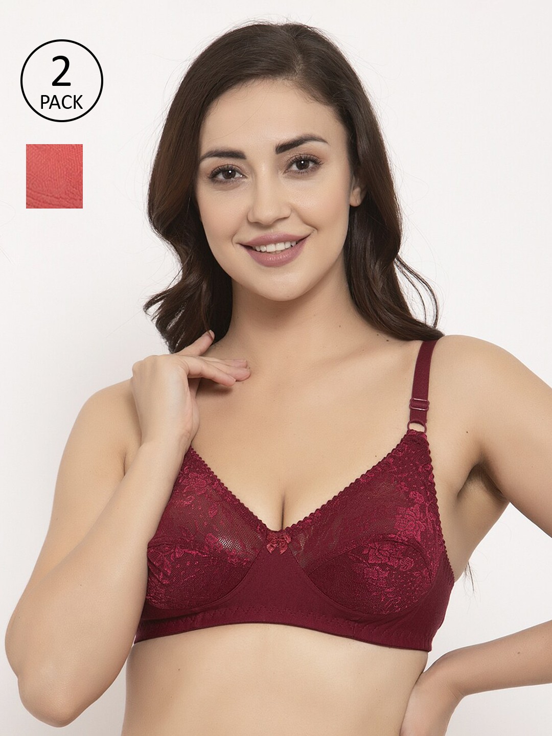 

GRACIT Pack Of 2 Maroon & Pink Lace Non-Wired Non Padded Everyday Bras PW3-14-15