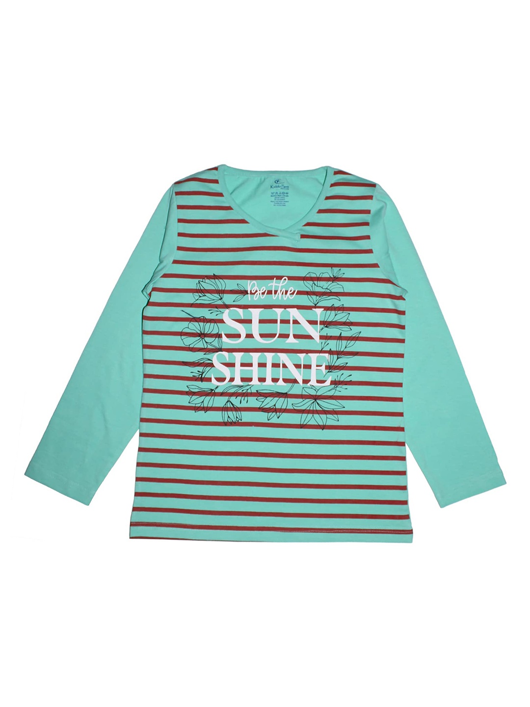 

KiddoPanti Girls Sea Green & Red Striped V-Neck T-shirt