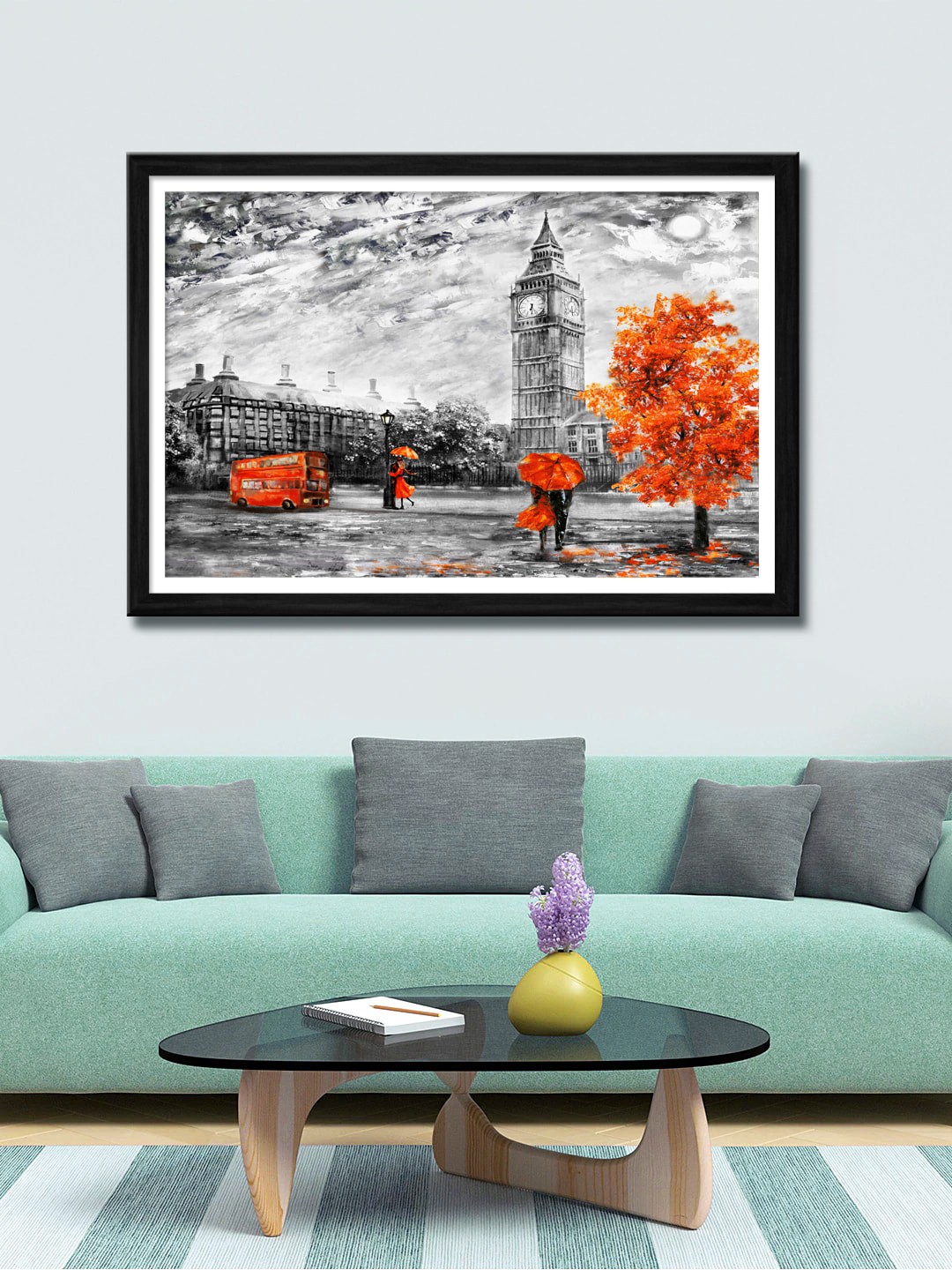 

999Store Grey & Orange London City Canvas Painting Wall Art