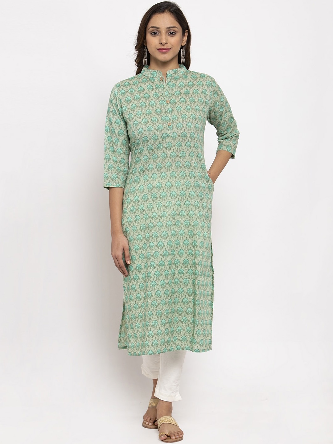 

TAG 7 Women Sea Green Printed Straight Kurta