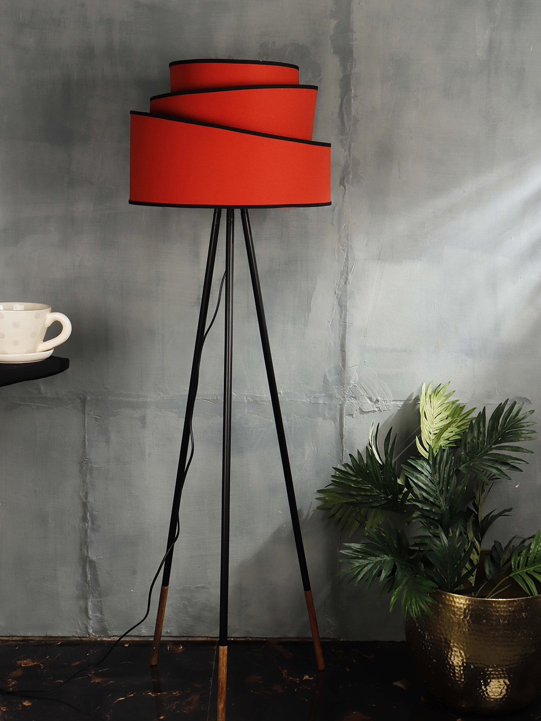 

Grated Ginger Orange Self Design Handcrafted Tripod Lamp with Shade