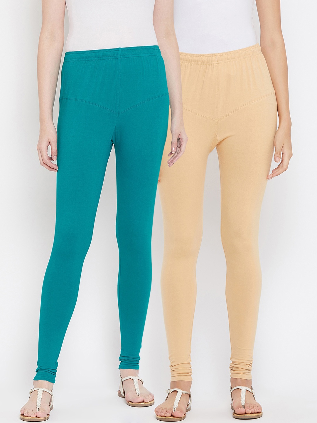 

Tulsattva Women Pack Of 2 Solid Churidar-Length Leggings, Beige