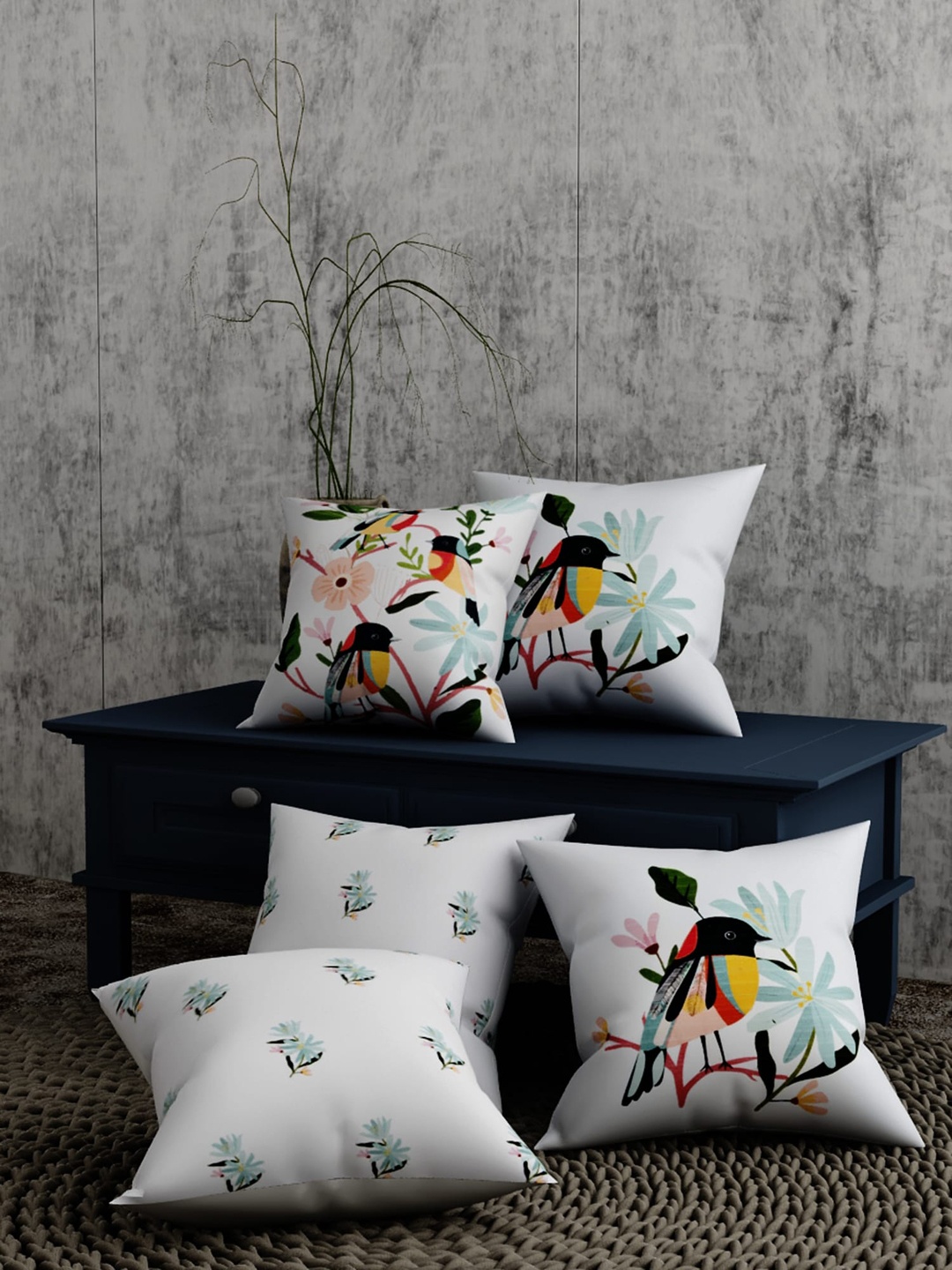

EverHOME White Set of 5 Floral Square Cushion Covers