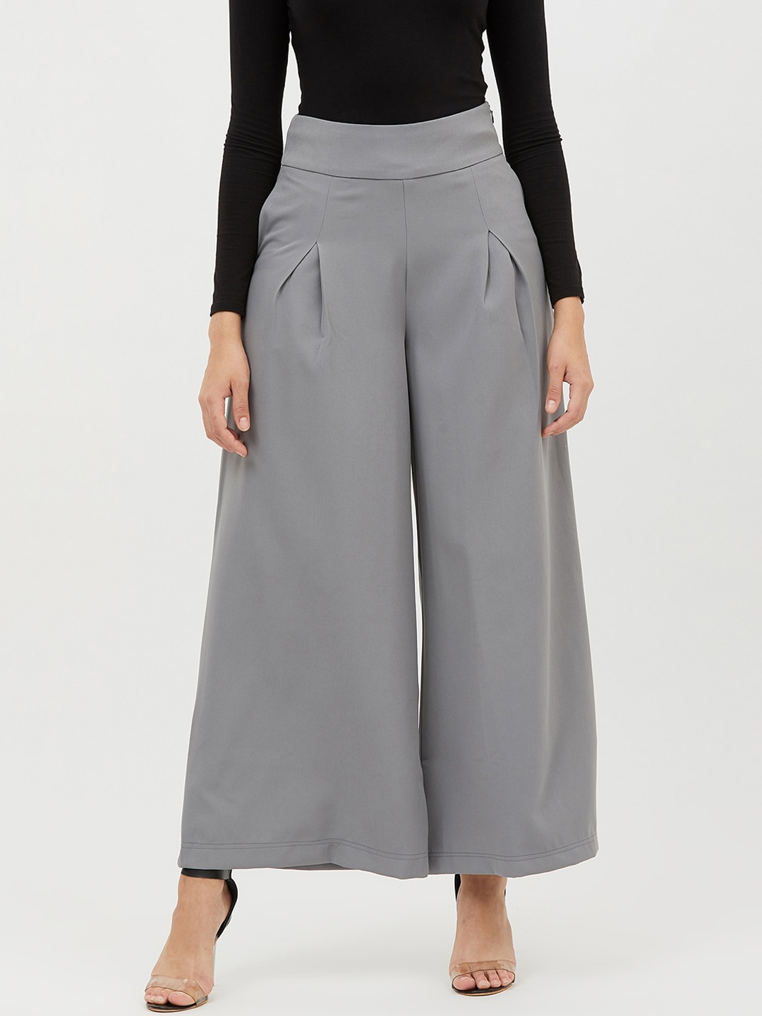 

Harpa Women Grey Smart Regular Fit Solid Parallel Trousers