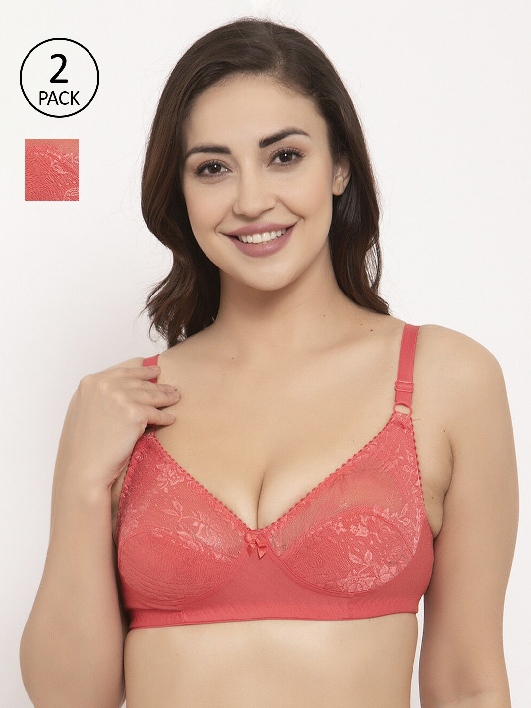

GRACIT Pack Of 2 Solid Non-Wired Non Padded Balconette Bra PW3-15-15-28B, Orange