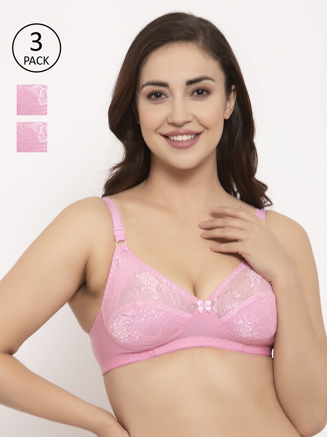 

GRACIT Pack Of 3 Pink Self Design Non-Wired Non Padded Balconette Bras PW3-10-10-10