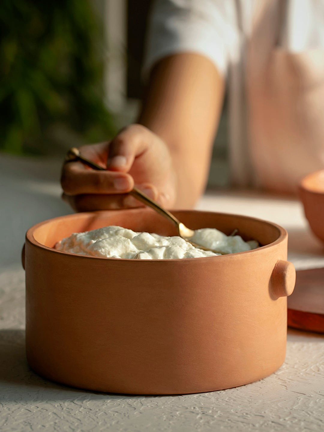 

ellementry Brown Solid Terracotta Curd Setter Bowl & Wooden Lid