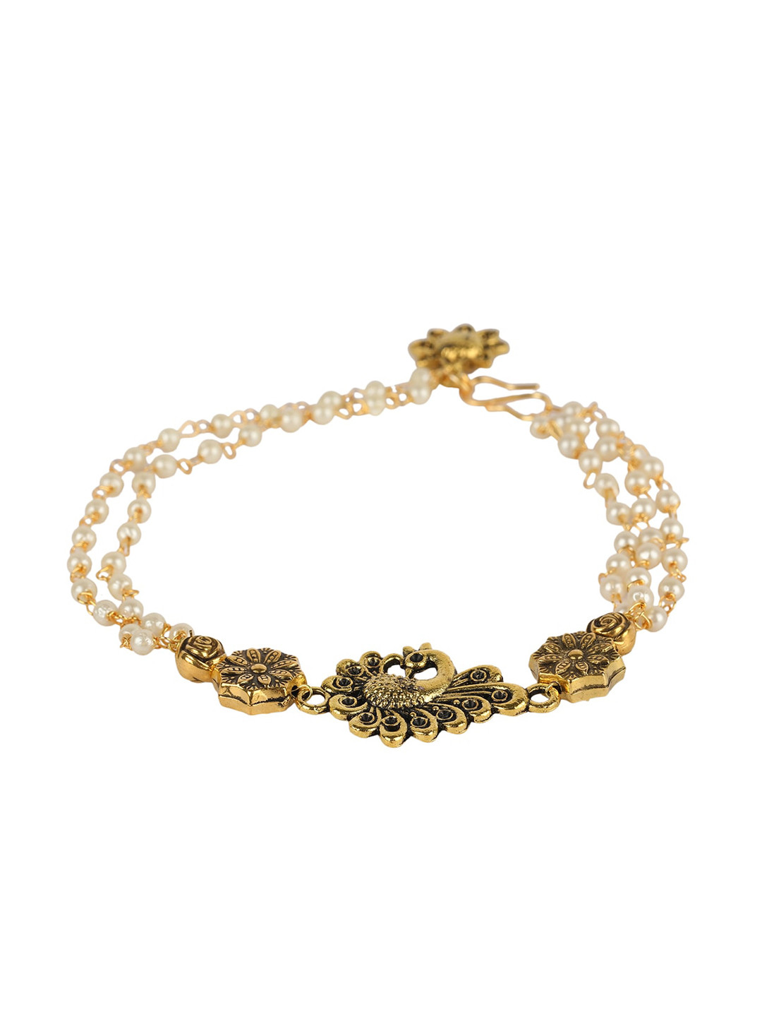 

ANIKAS CREATION Gold-Plated & White Antique Link Bracelet