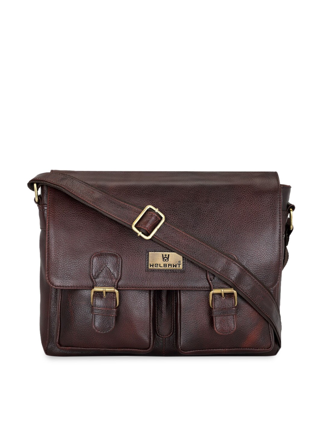 

WELBAWT Men Brown Solid Leather Laptop Bag
