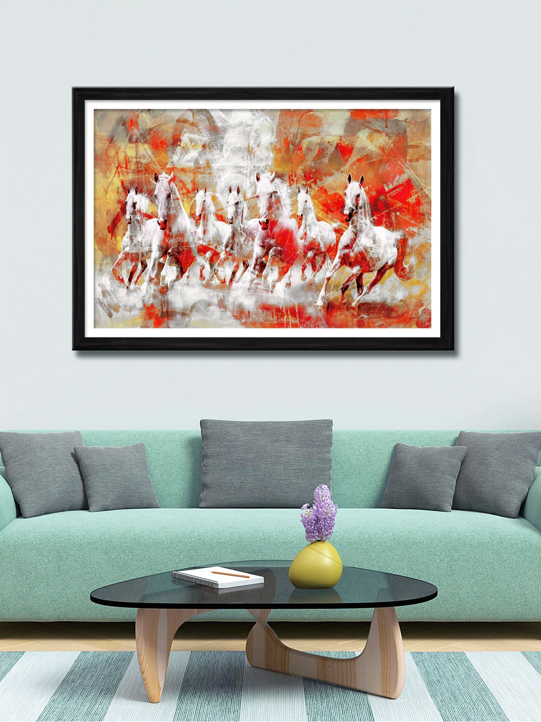 

999Store White & Orange Running Horses Canvas Painting Wall Art
