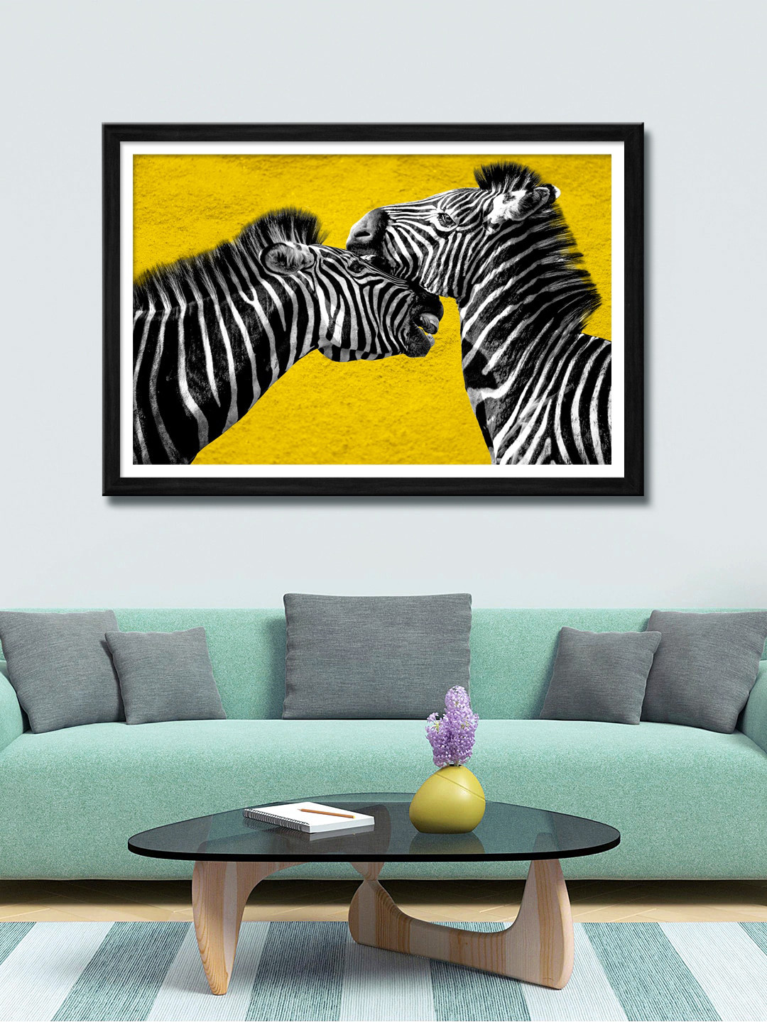

999Store Yellow & Black Two Zebra Canvas Painting Wall Art