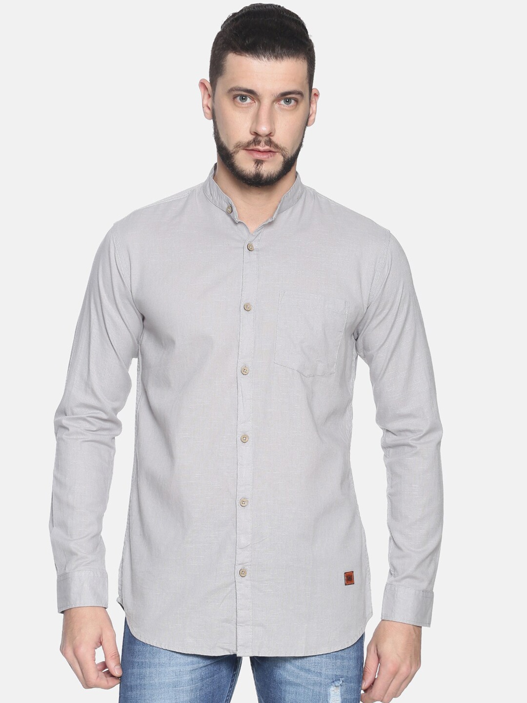 Campus Sutra Men Grey Classic Regular Fit Solid Casual Shirt