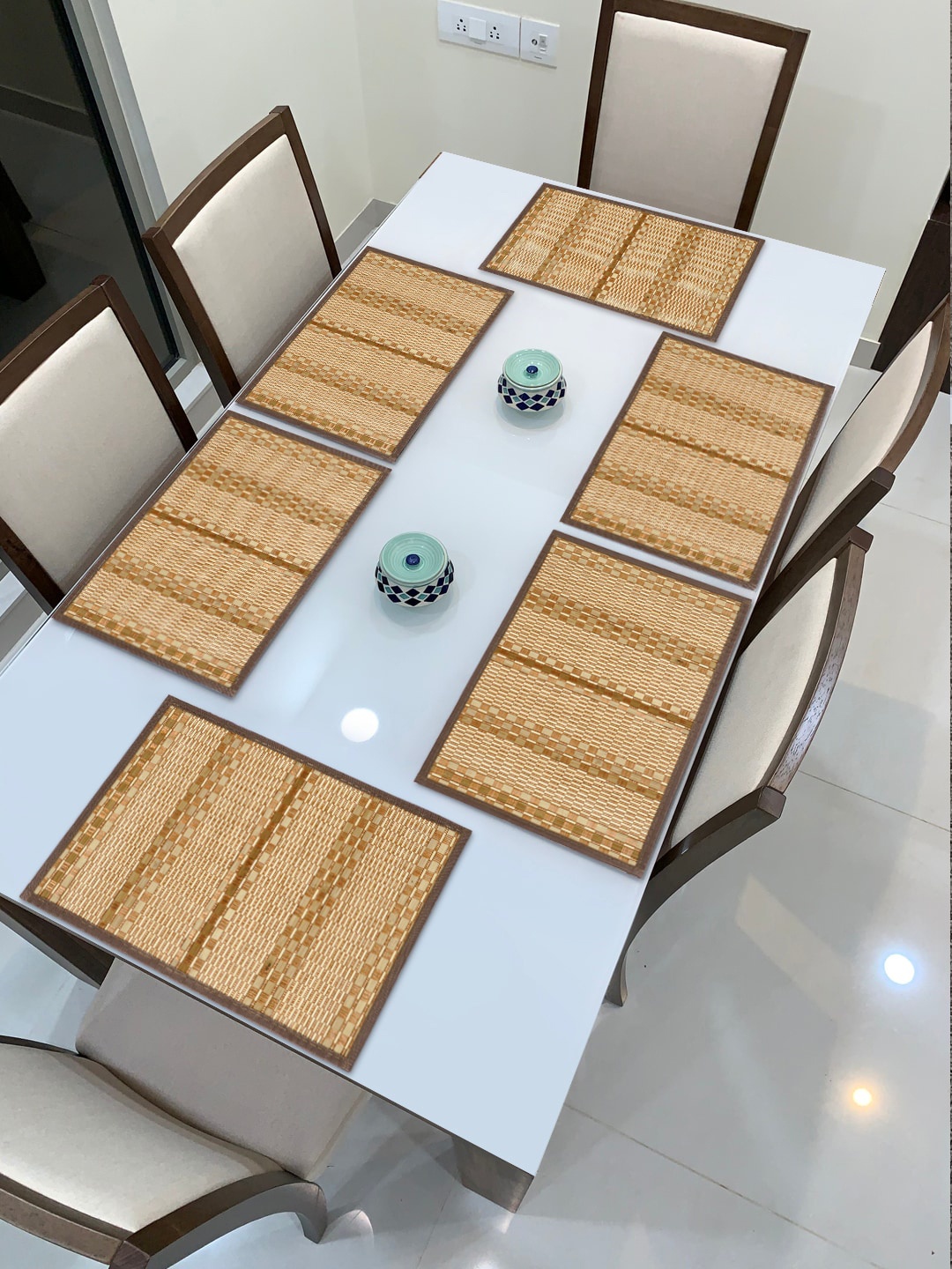 HOKIPO Set Of 6 Brown & Beige Reversible Bamboo Table Placemats
