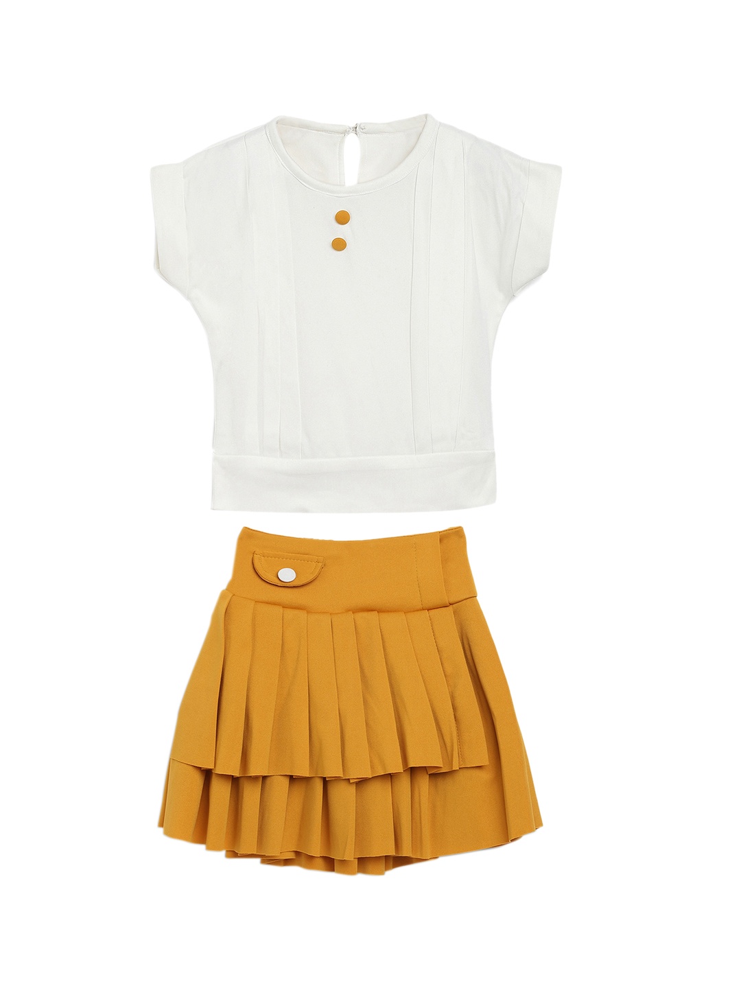 

ADIVA Girls Mustard Yellow & White Solid Top with Skirt Set