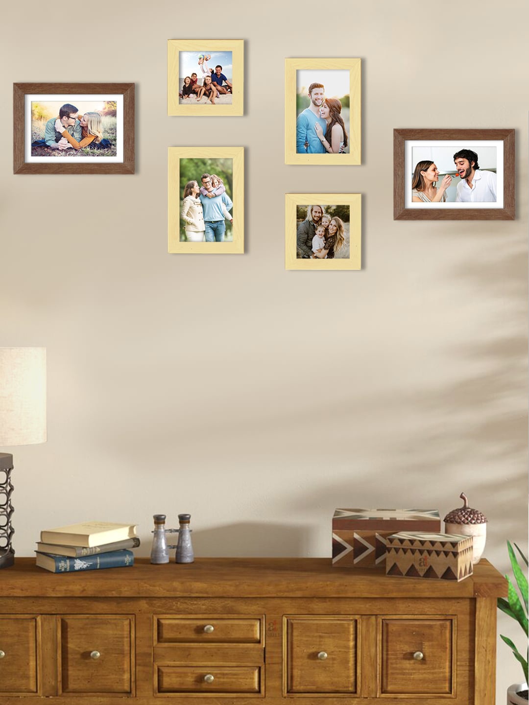 Art Street Set Of 6 Solid Individual Wall Photo Frames, Beige