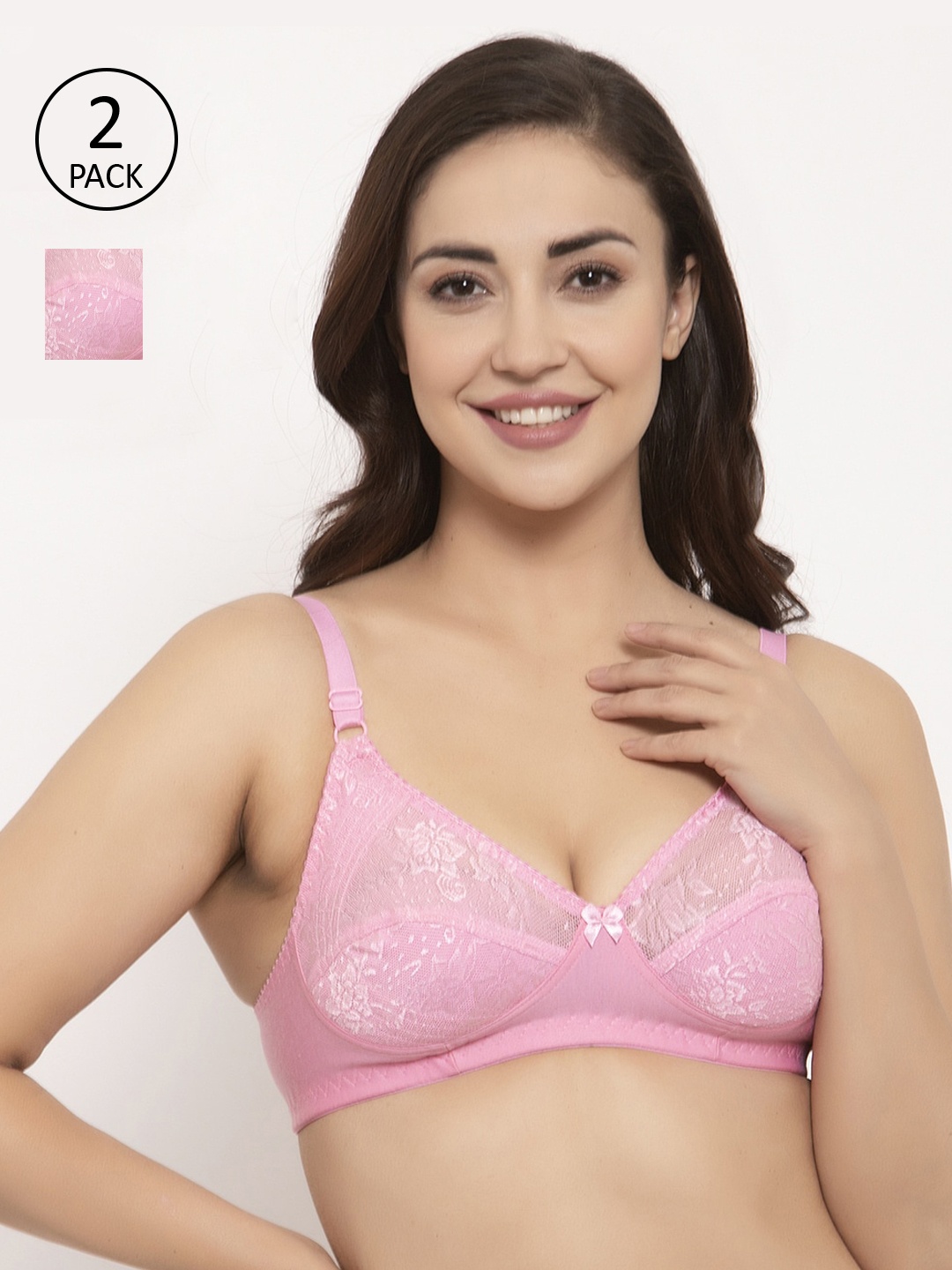 

GRACIT Pack Of 2 Self Design Non-Wired Non Padded Everyday Bras, Pink