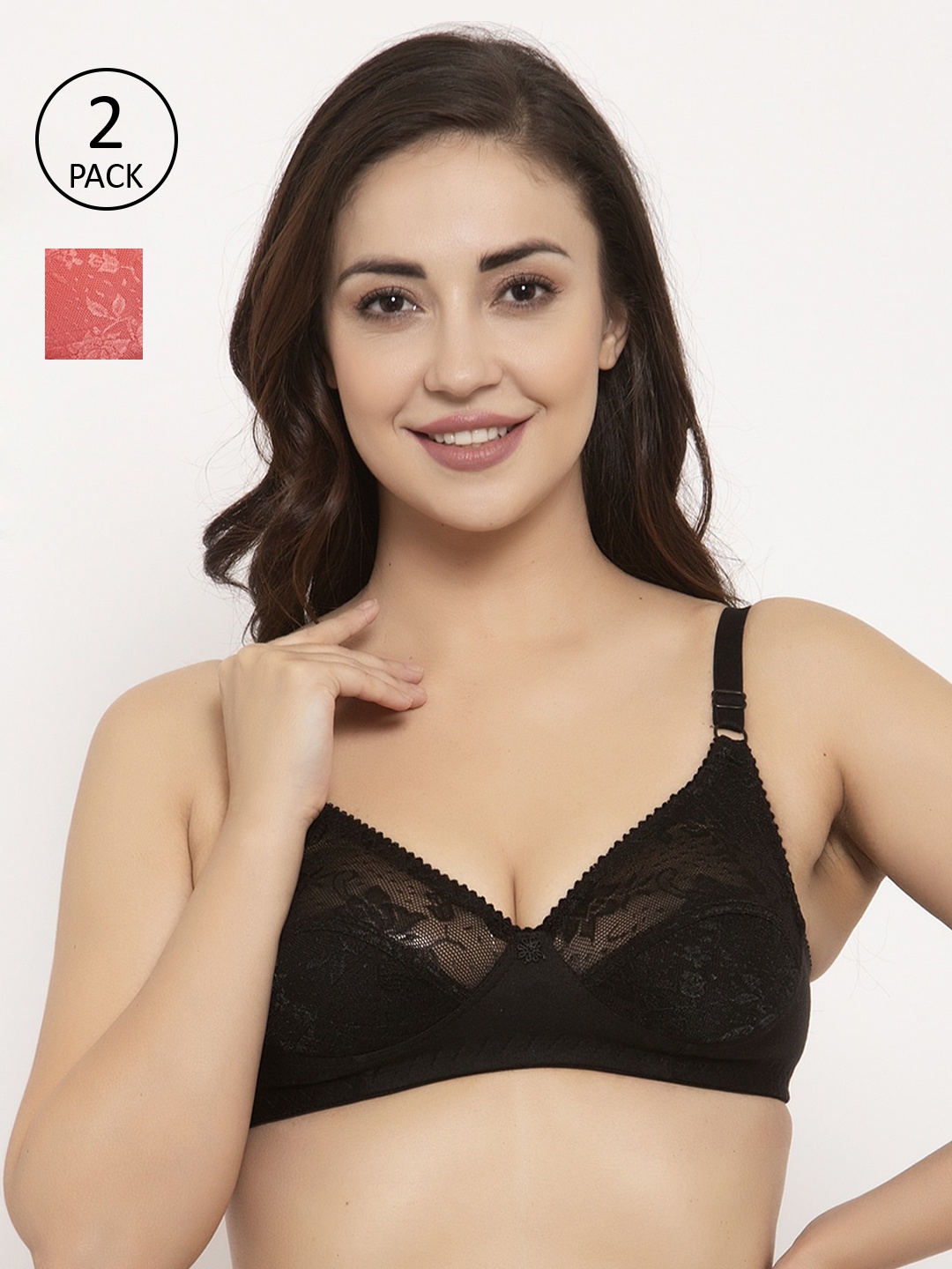 

GRACIT Pack Of 3 Self Design Non-Wired Non Padded Balconette Bra, Black
