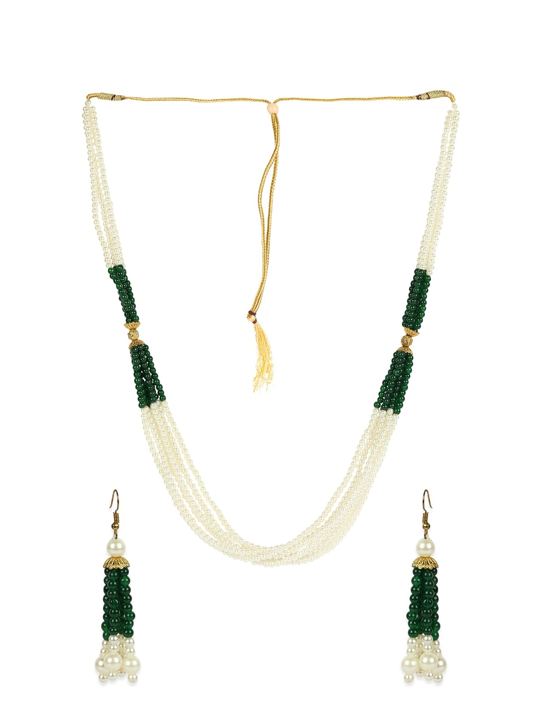 

ANIKAS CREATION Gold-Plated White & Green Pearl Multistranded Handcrafted Jewellery Set