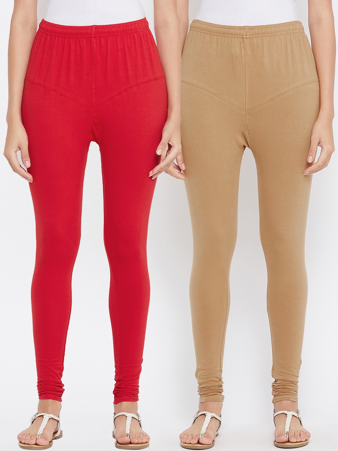

Tulsattva Women Pack Of 2 Solid Churidar-Length Leggings, Beige