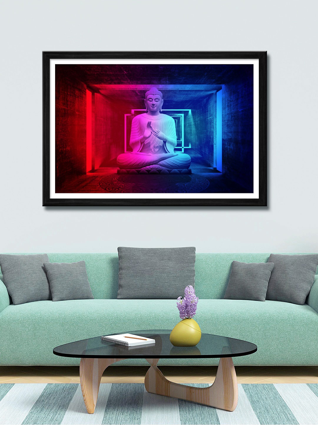 

999Store Blue & Black Lord Buddha Canvas Painting Wall Art