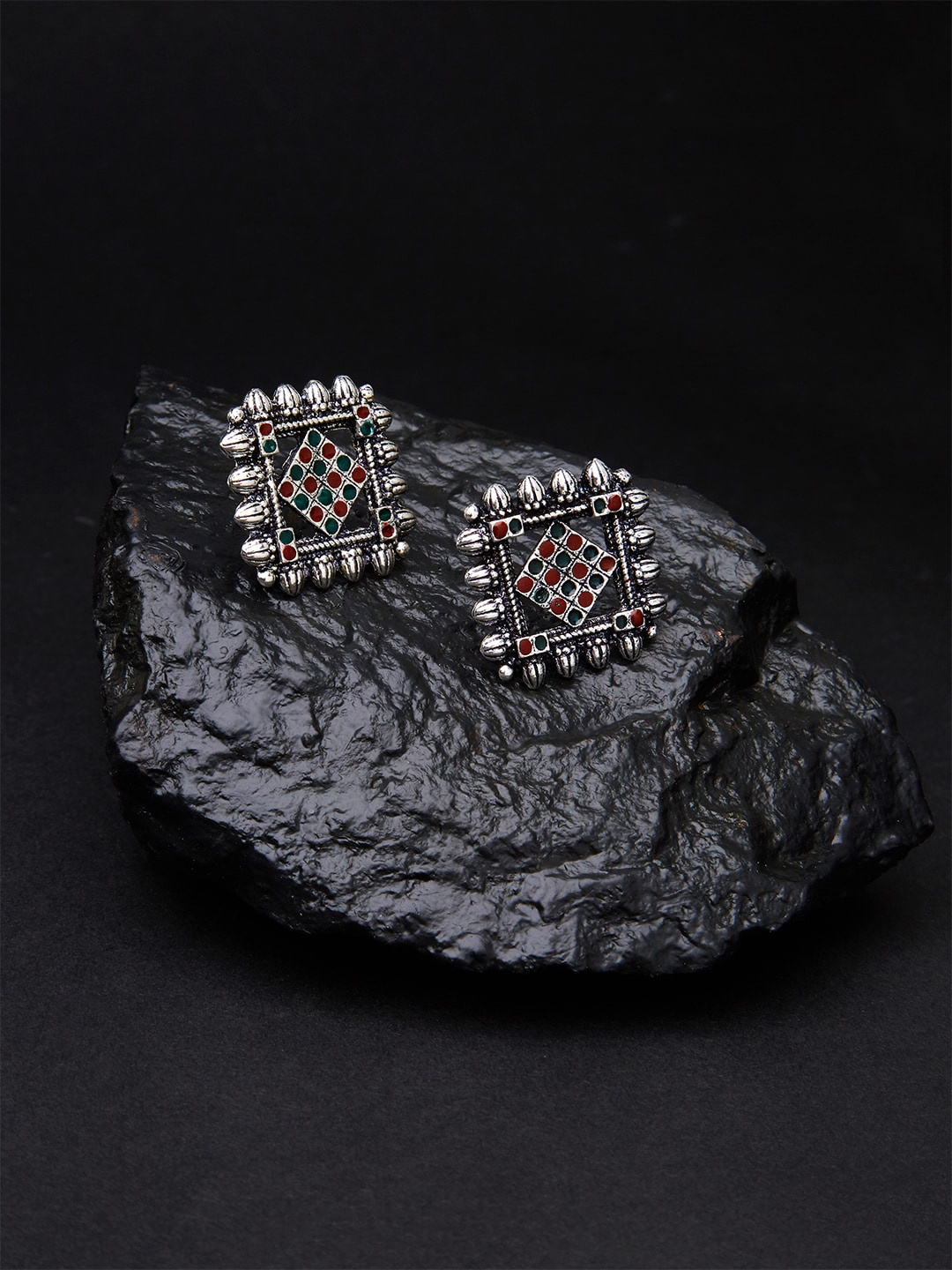 

Fida Silver-Plated Oxidised Square Studs