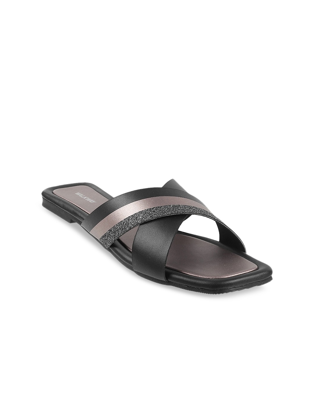 

WALKWAY by Metro Women Black & Taupe Striped Open Toe Flats