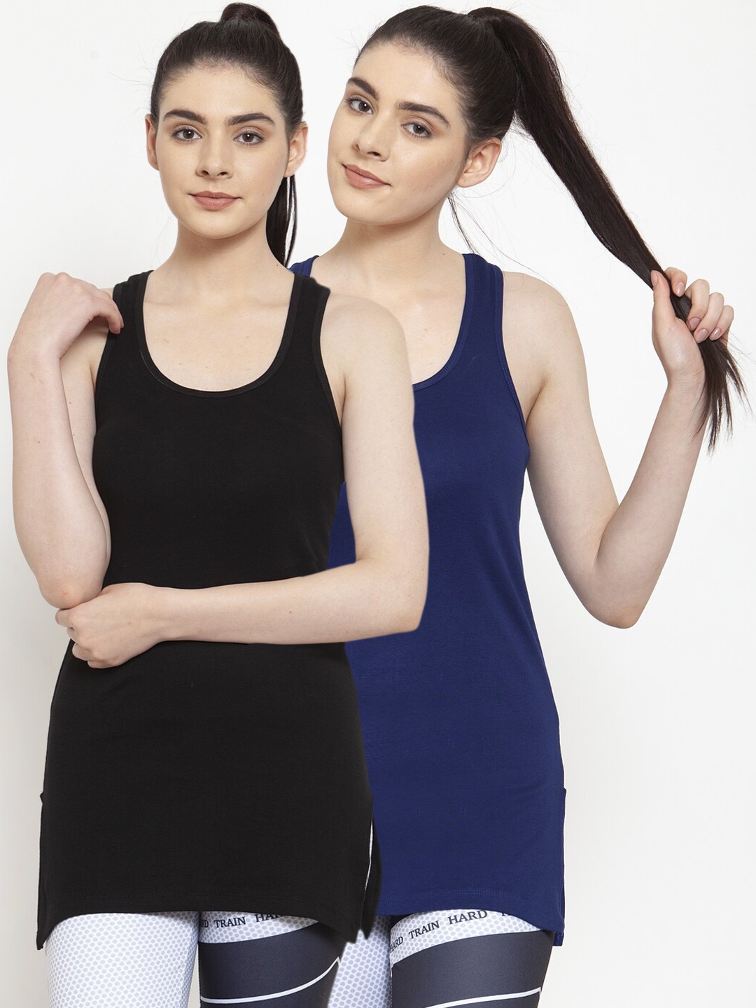 

Friskers Women Pack Of 2 Black & Blue Solid Tank Top
