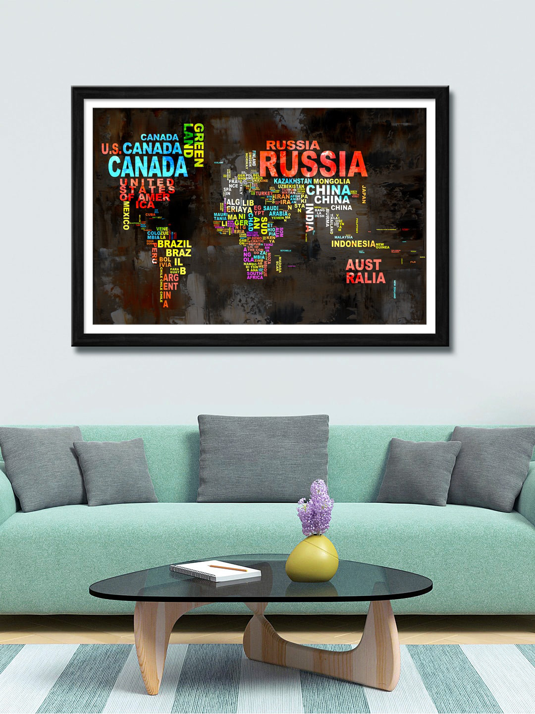 

999Store Grey& Yellow World Map Canvas v Wall Art