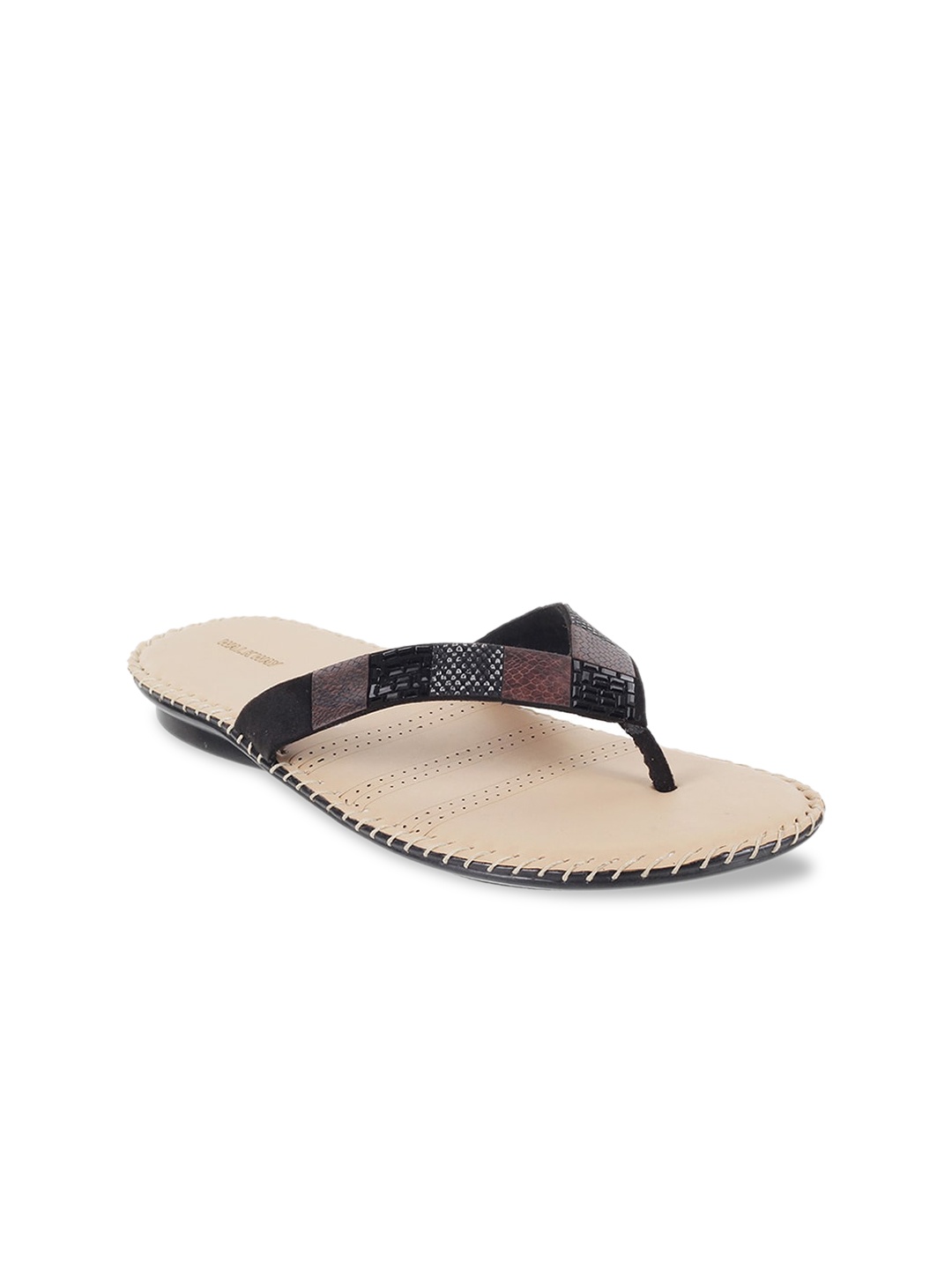 

WALKWAY by Metro Women Black Textured T-Strap Flats