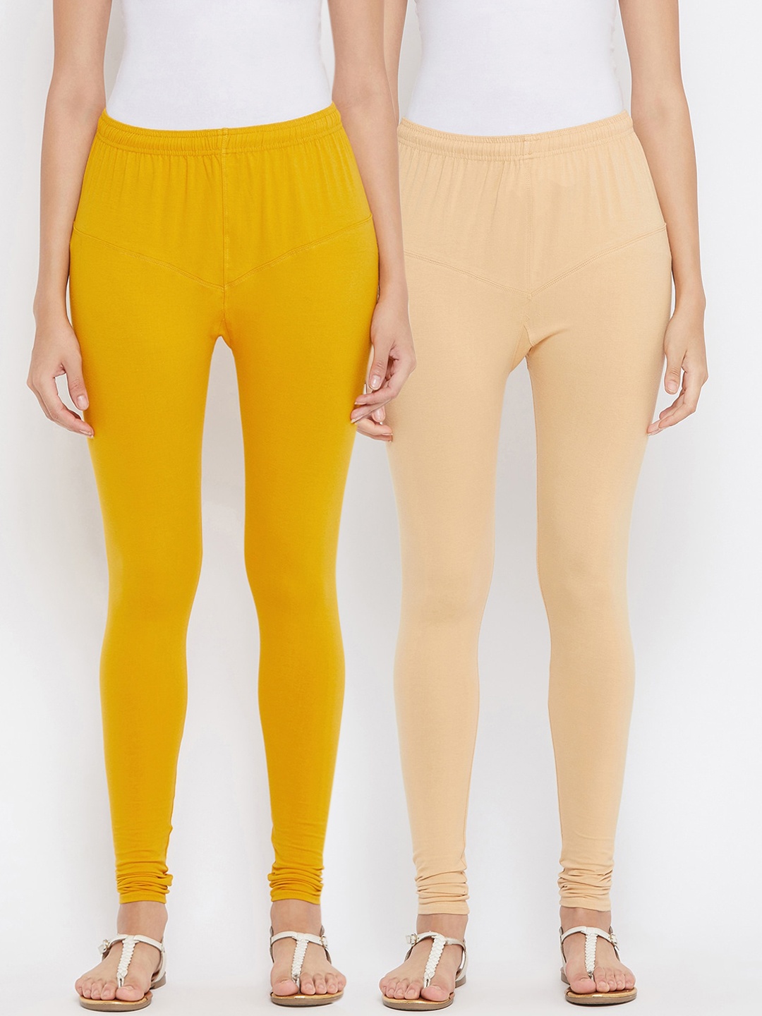 

Tulsattva Women Pack Of 2 Solid Churidar-Length Leggings, Beige