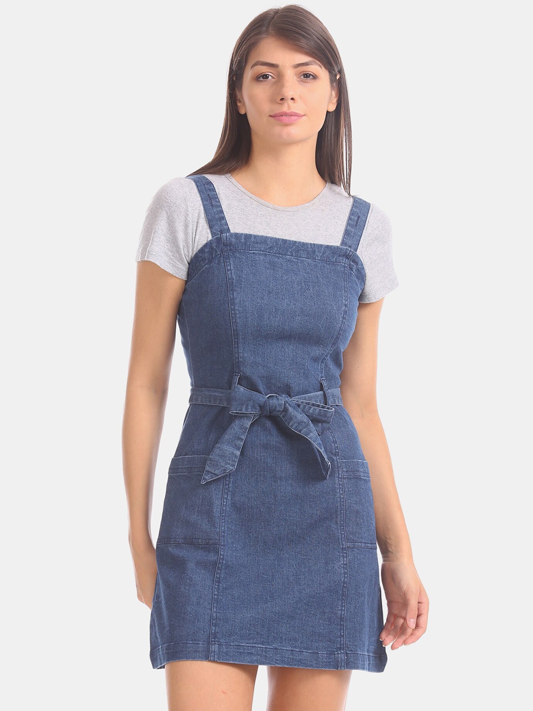 

Aeropostale Women Blue Solid Pinafore Dress