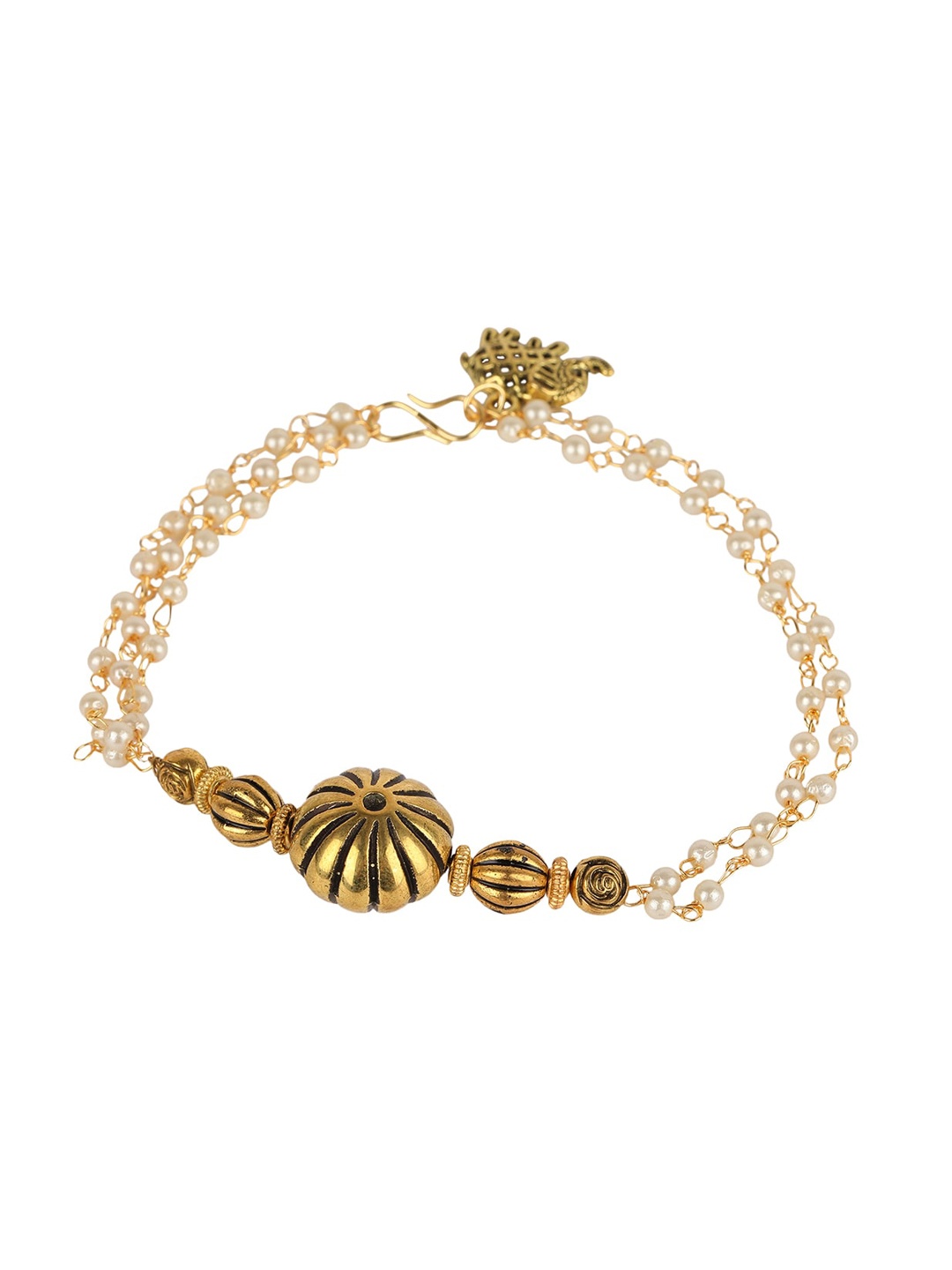 

ANIKAS CREATION Gold-Plated Antique Pearl Link Bracelet