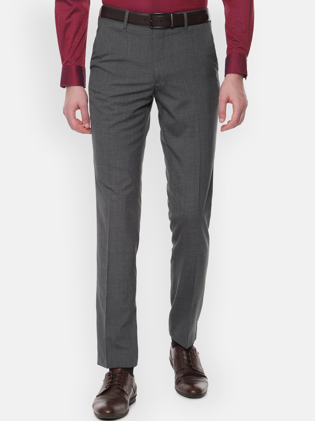 

Van Heusen Men Charcoal Grey Slim Fit Self Design Formal Trousers