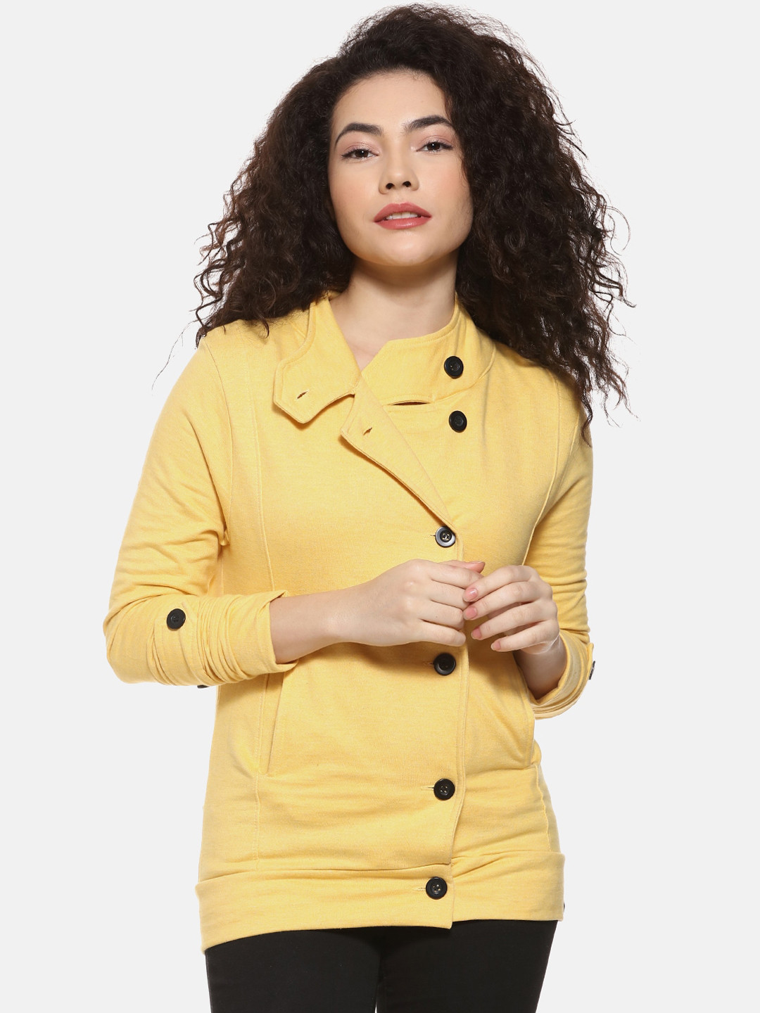 

Campus Sutra Women Yellow Solid Tailored Jacket