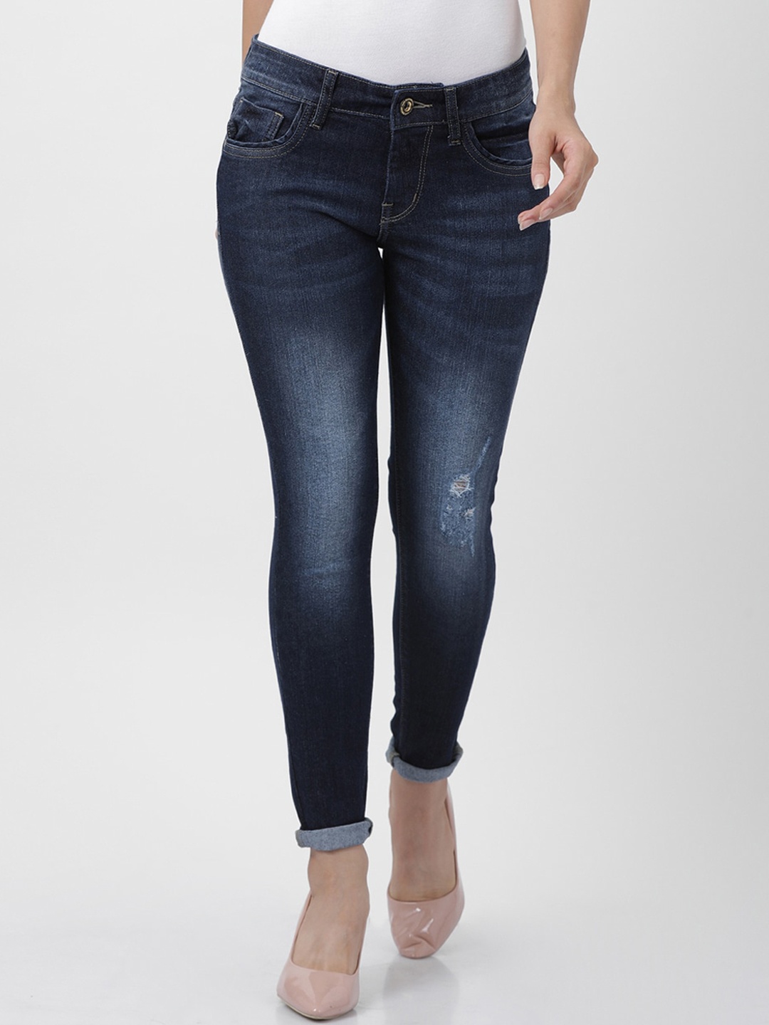 

Llak Jeans Women Navy Blue Skinny Fit Mid-Rise Low Distress Stretchable Jeans