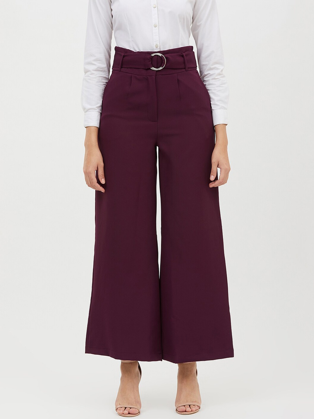 

Harpa Women Maroon Smart Regular Fit Solid Parallel Trousers