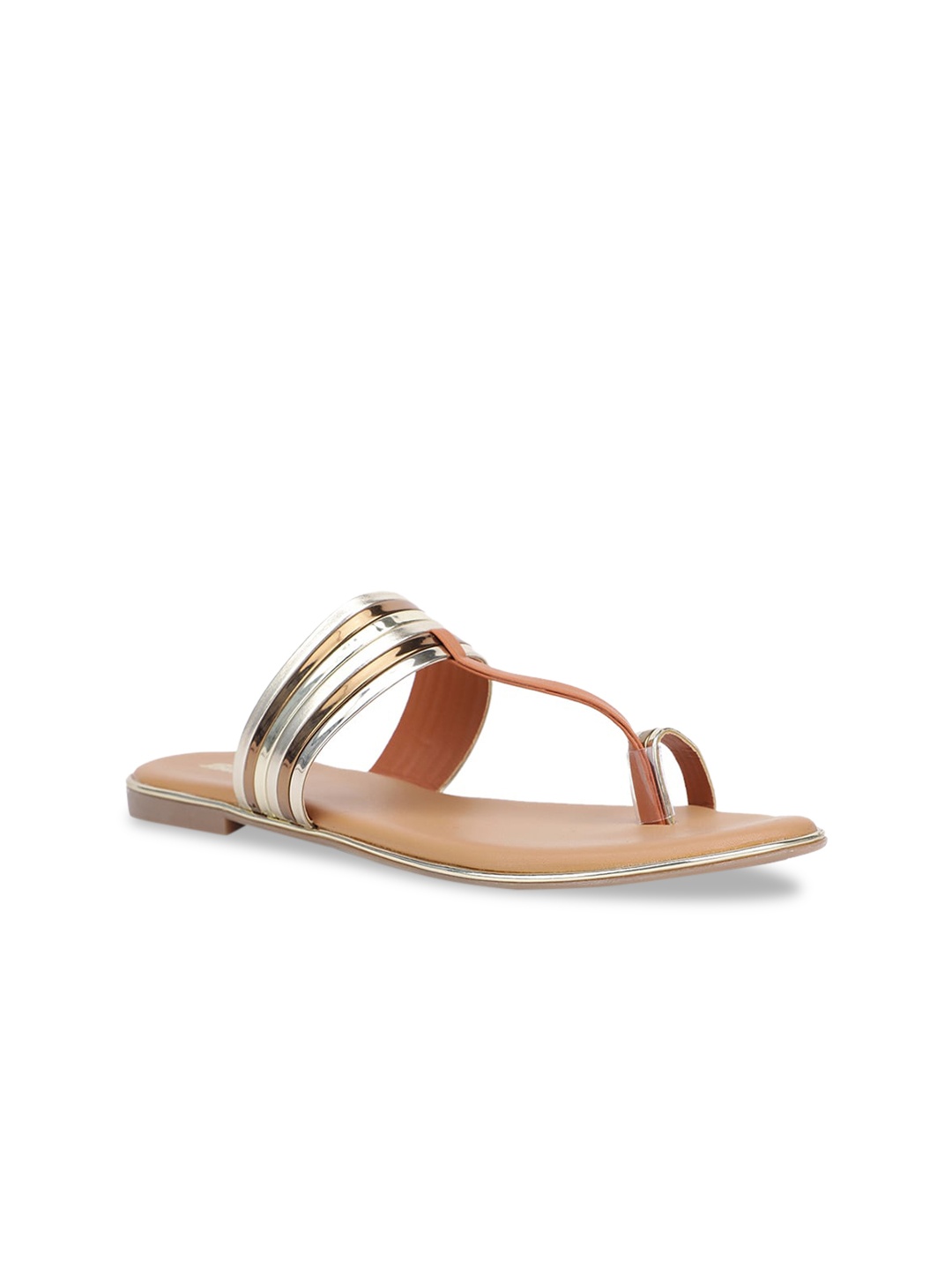 

Bata Women Silver-Toned Solid PU T-Strap Flats