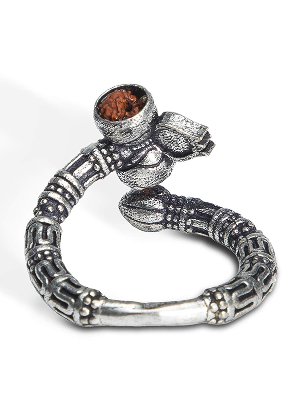

Priyaasi Oxidised Silver-Plated Brown Beaded Shiva Inspired Handcrafted Finger Ring